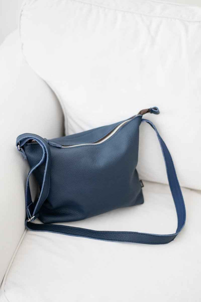 Anet L Dark Blue Shoulder Bag: Handmade & Upcycled - Daily Nomad