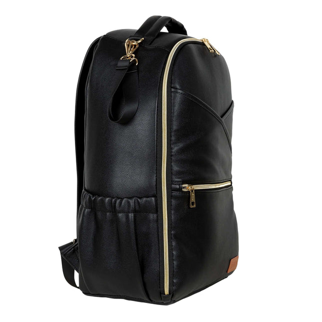 Large diaper backpack in espresso color, made of high-quality PU, stylish and spacious for parents on the go.