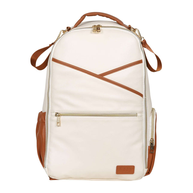 Large Cappuccino diaper backpack with stylish design and multiple compartments for organized parenting.