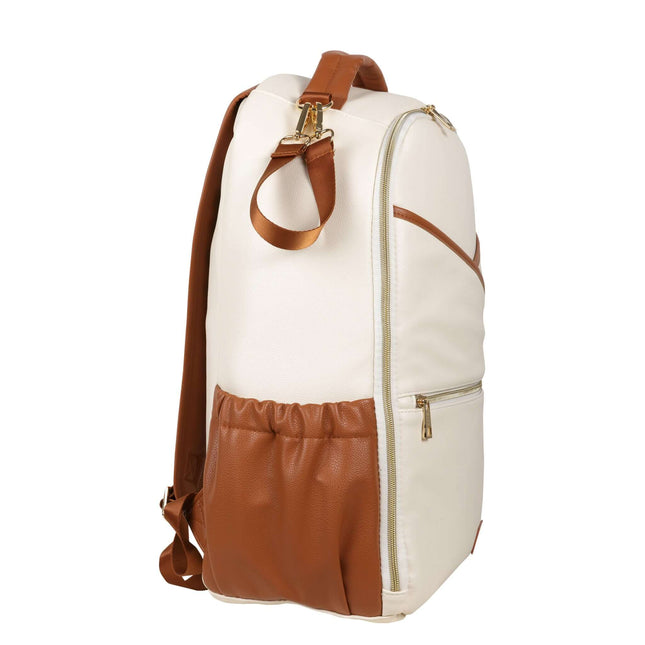 Large Cappuccino Diaper Backpack featuring a stylish design and practical storage pockets for parents on the go.