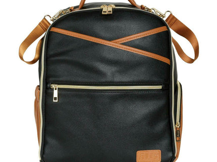 Small Black Coffee Diaper Backpack with stylish design and versatile pockets for organized parenting.