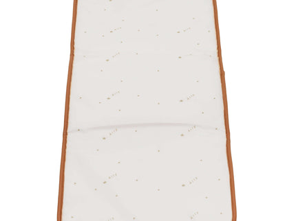 Large padded changing mat with gold star design and brown trim for diapers and baby care.