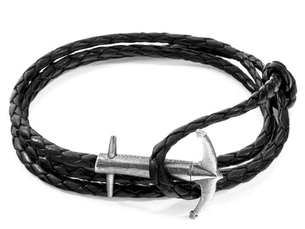 Admiral Anchor Silver and Braided Leather Bracelet – Coal Black | Anchor & Crew - Daily Nomad