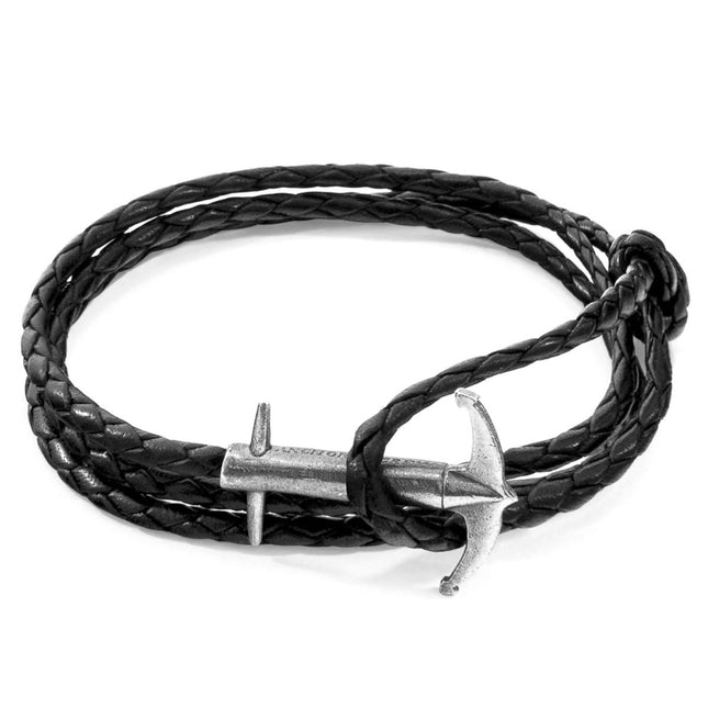 Admiral Anchor Silver and Braided Leather Bracelet – Coal Black | Anchor & Crew - Daily Nomad