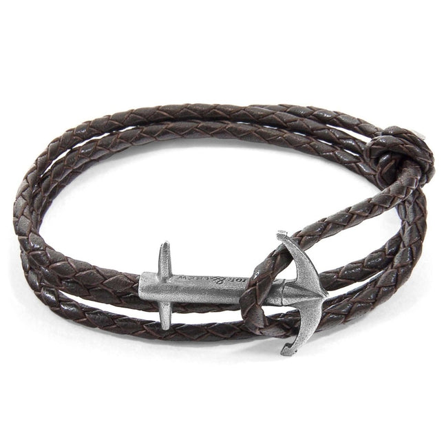 Admiral Anchor Silver and Braided Leather Bracelet – Dark Brown by ANCHOR & CREW - Daily Nomad