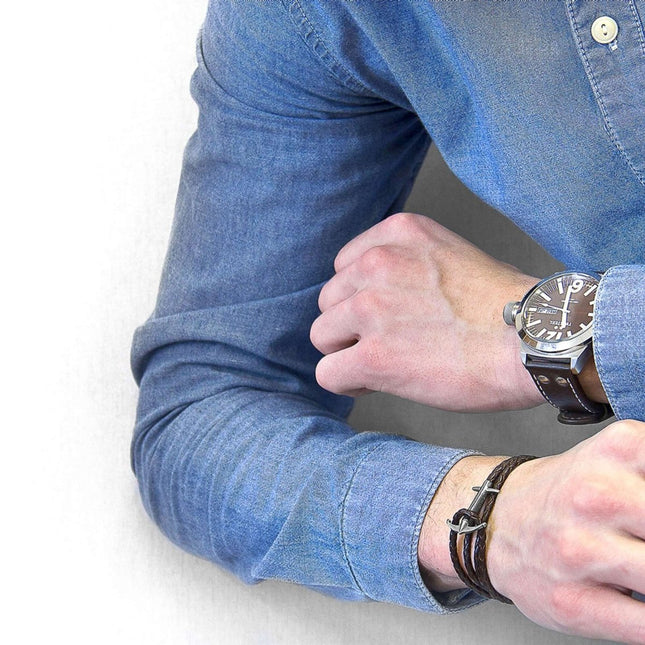 Admiral Anchor Silver and Braided Leather Bracelet – Dark Brown by ANCHOR & CREW - Daily Nomad