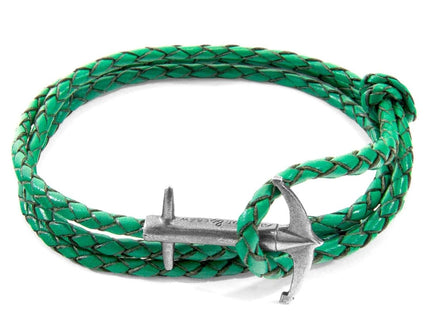 Admiral Anchor Silver and Braided Leather Bracelet – Fern Green by ANCHOR & CREW - Daily Nomad
