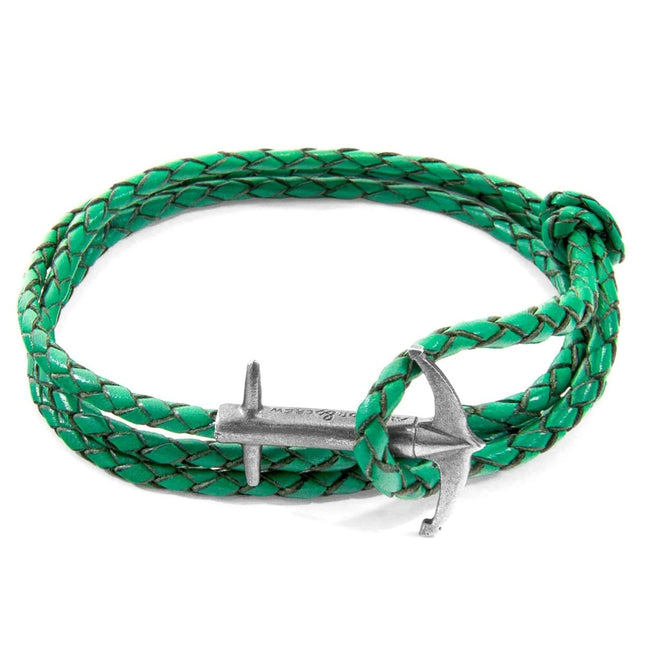 Admiral Anchor Silver and Braided Leather Bracelet – Fern Green by ANCHOR & CREW - Daily Nomad