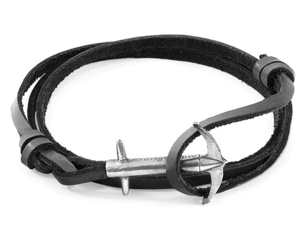 Admiral Anchor Silver and Flat Leather Bracelet – Coal Black by ANCHOR & CREW - Daily Nomad