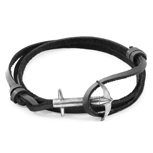 Admiral Anchor Silver and Flat Leather Bracelet – Coal Black by ANCHOR & CREW - Daily Nomad