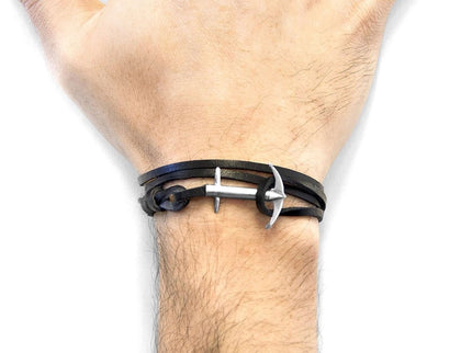 Admiral Anchor Silver and Flat Leather Bracelet – Coal Black by ANCHOR & CREW - Daily Nomad