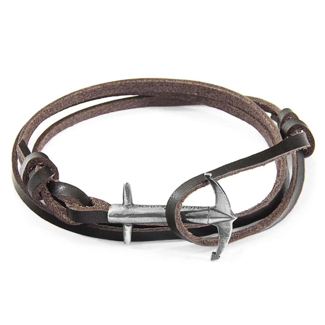 Admiral Anchor Silver and Flat Leather Bracelet - Dark Brown - Daily Nomad