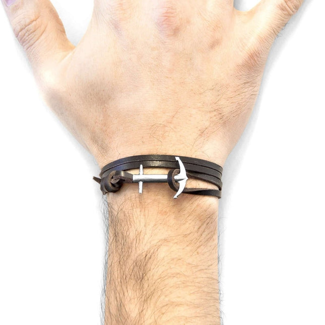 Admiral Anchor Silver and Flat Leather Bracelet - Dark Brown - Daily Nomad