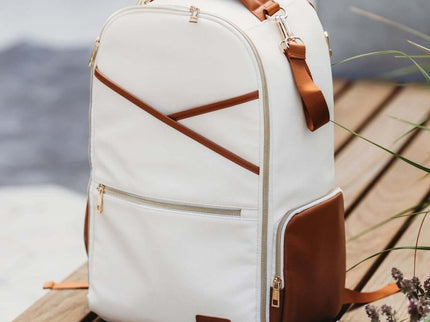 Ally Scandic Large Diaper Backpack – Cappuccino Vegan Leather Baby Bag, 16 Pockets - Daily Nomad