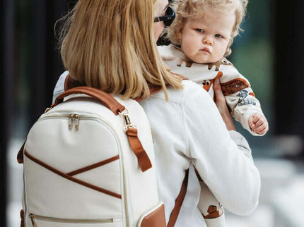 Ally Scandic Large Diaper Backpack – Cappuccino Vegan Leather Baby Bag, 16 Pockets - Daily Nomad
