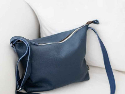 Anet L Leather Shoulder Bag – Dark Blue - Upcycled and Handmade in Estonia