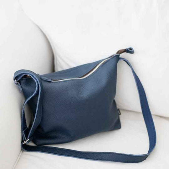 Trendbag Anet L dark blue leather bag handmade in Estonia