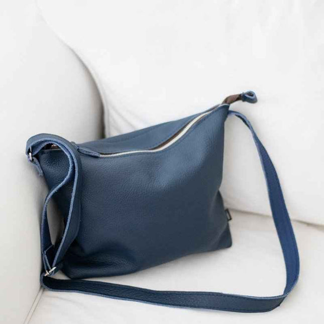 Anet L Leather Shoulder Bag – Dark Blue - Upcycled and Handmade in Estonia