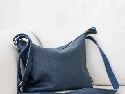 Anet L Leather Shoulder Bag – Dark Blue - Upcycled and Handmade in Estonia