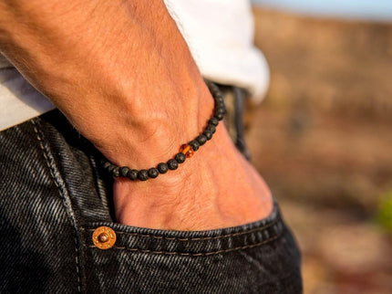 Baltic Amber and Black Lava Bracelet for Men - Daily Nomad