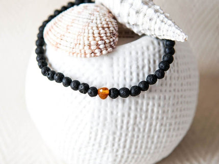 Baltic Amber and Black Lava Bracelet for Men - Daily Nomad
