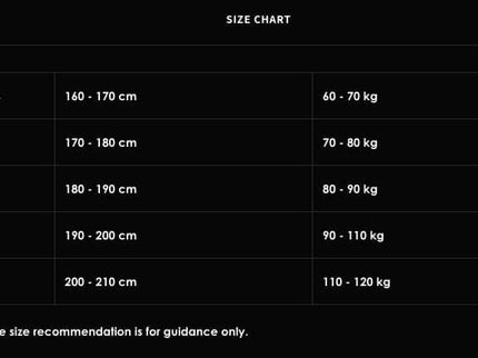 Size chart for hoodies including XS to XL measurements and weight guidelines for optimal fit.