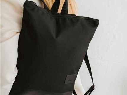 Black Waterproof Leather Backpack – Handmade Everyday Bag with 13″ Laptop Sleeve