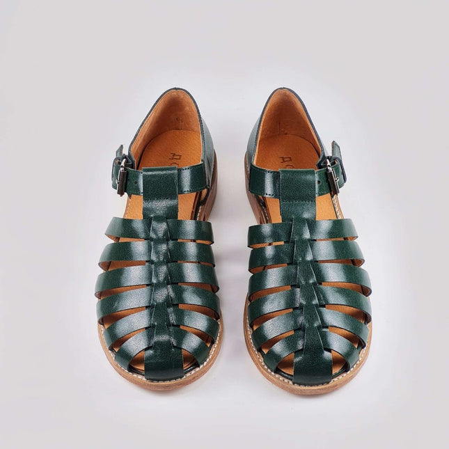 Daz Studio – Handmade Fisherman - Style Leather Sandals - Dark Green - Daily Nomad