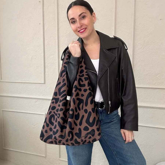 Garbanota Moon classic leopard handbag handmade in Lithuania