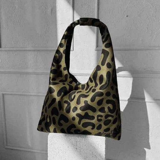 Garbanota Moon khaki leopard crescent-shaped handbag