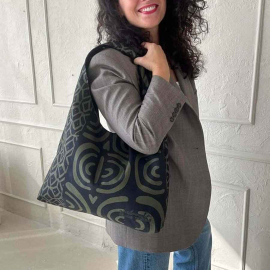 Garbanota Moon khaki pattern handbag handmade in Lithuania