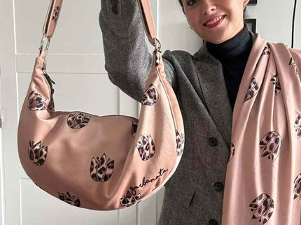 Garbanota – Velour Hobo Bag (Adjustable Strap, Machine Washable) - Brown Leopard Tulips - Daily Nomad