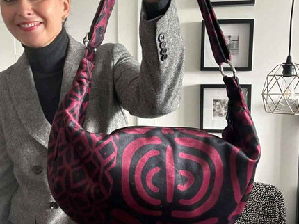 Garbanota – Velour Hobo Bag (Adjustable Strap, Machine Washable) - Burgundy Pattern - Daily Nomad