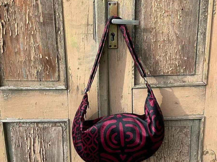 Garbanota – Velour Hobo Bag (Adjustable Strap, Machine Washable) - Burgundy Pattern - Daily Nomad