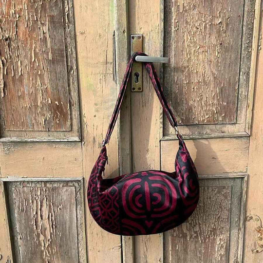 Garbanota Velour Hobo Bag in Burgundy Pattern – product image 1 of 5