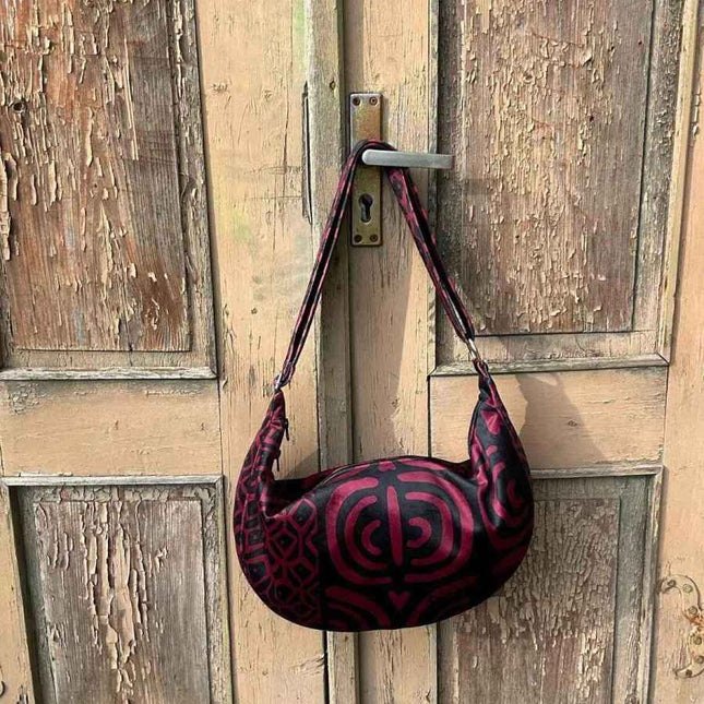 Garbanota – Velour Hobo Bag (Adjustable Strap, Machine Washable) - Burgundy Pattern - Daily Nomad