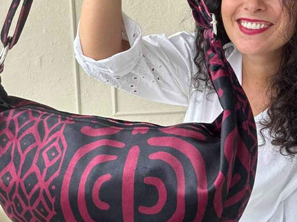 Garbanota – Velour Hobo Bag (Adjustable Strap, Machine Washable) - Burgundy Pattern - Daily Nomad