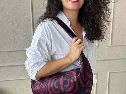 Garbanota – Velour Hobo Bag (Adjustable Strap, Machine Washable) - Burgundy Pattern - Daily Nomad