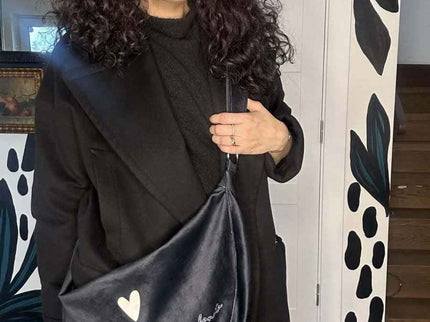 Garbanota – Velour Hobo Bag (Adjustable Strap, Machine Washable) Heart - Black - Daily Nomad