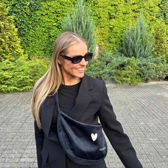 Garbanota Velour Hobo Bag in Heart Black – product image 2 of 7