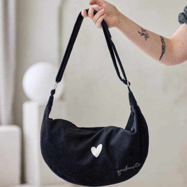 Garbanota – Velour Hobo Bag (Adjustable Strap, Machine Washable) Heart - Black - Daily Nomad