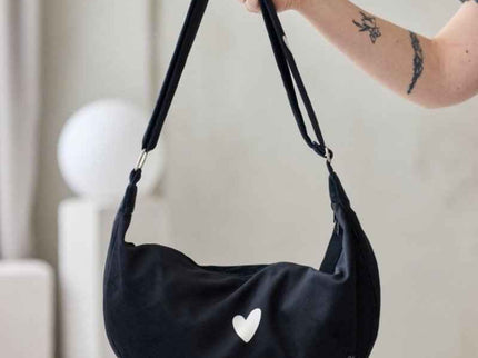 Garbanota – Velour Hobo Bag (Adjustable Strap, Machine Washable) Heart - Black - Daily Nomad
