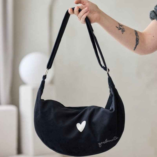 Garbanota Velour Hobo Bag in Heart Black – product image 1 of 7