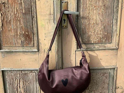 Garbanota – Velour Hobo Bag (Adjustable Strap, Machine Washable) Heart - Brown - Daily Nomad