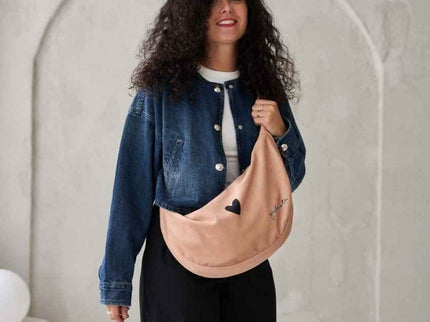 Garbanota – Velour Hobo Bag (Adjustable Strap, Machine Washable) Heart - Cream - Daily Nomad