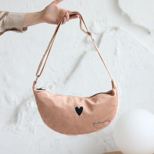 Garbanota – Velour Hobo Bag (Adjustable Strap, Machine Washable) Heart - Cream - Daily Nomad