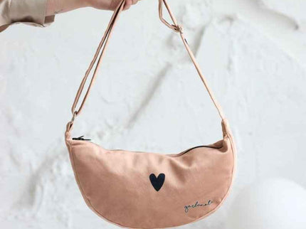 Garbanota – Velour Hobo Bag (Adjustable Strap, Machine Washable) Heart - Cream - Daily Nomad