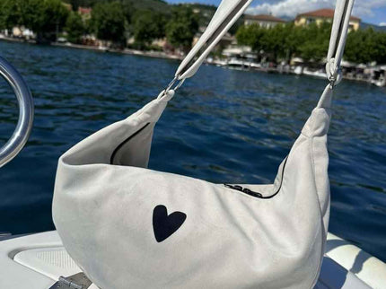 Garbanota – Velour Hobo Bag (Adjustable Strap, Machine Washable) Heart - White - Daily Nomad