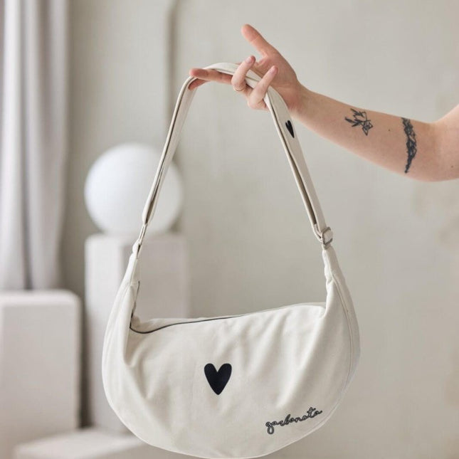 Garbanota – Velour Hobo Bag (Adjustable Strap, Machine Washable) Heart - White - Daily Nomad