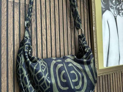 Garbanota – Velour Hobo Bag (Adjustable Strap, Machine Washable) - Khaki Pattern - Daily Nomad